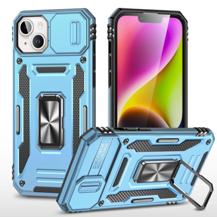 New Military Case with Ring Kickstand for Apple iPhone 14 Plus / 15 Plus - Light Blue
