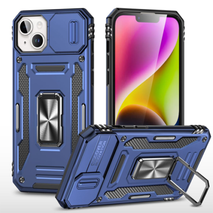 New Military Case with Ring Kickstand for Apple iPhone 14 Plus / 15 Plus - Navy Blue