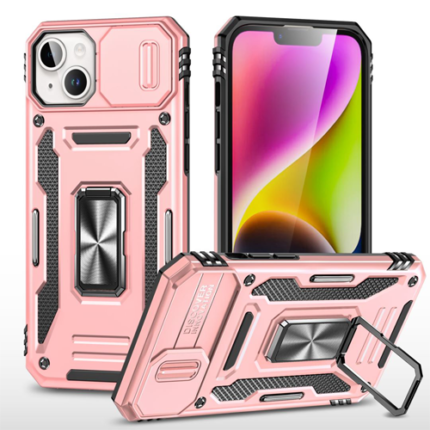 New Military Case with Ring Kickstand for Apple iPhone 14 Plus / 15 Plus - Rose Golden