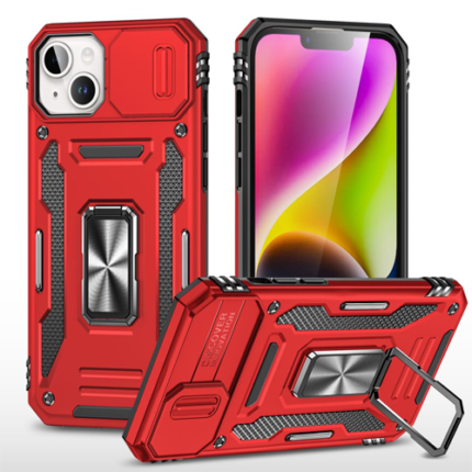 New Military Case with Ring Kickstand for Apple iPhone 14 Plus / 15 Plus - Red