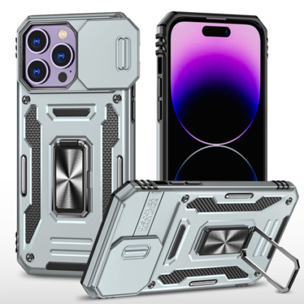 New Military Case with Ring Kickstand for Apple iPhone 14 Pro - Gray