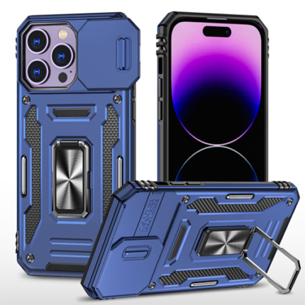 New Military Case with Ring Kickstand for Apple iPhone 14 Pro - Navy Blue