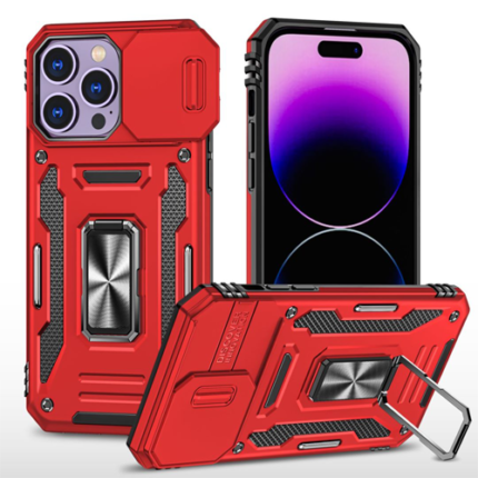New Military Case with Ring Kickstand for Apple iPhone 14 Pro - Red