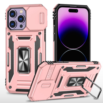 New Military Case with Ring Kickstand for Apple iPhone 14 Pro - Rose Golden