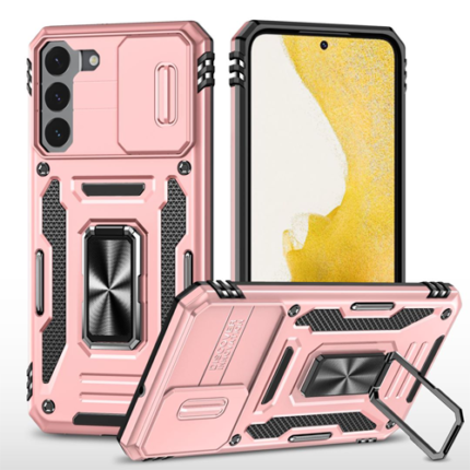 New Military Case with Ring Kickstand for Samsung Galaxy S22 Plus - Rose Golden