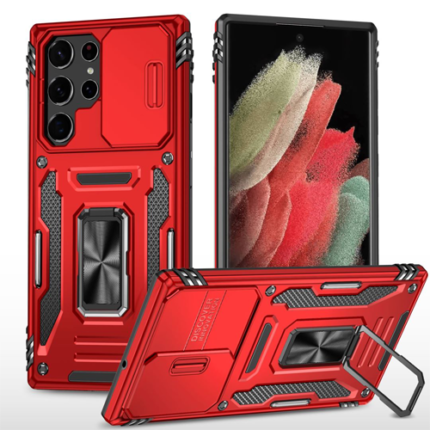 New Military Case with Ring Kickstand for Samsung Galaxy S22 Ultra - Red