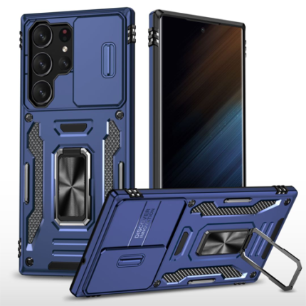 New Military Case with Ring Kickstand for Samsung Galaxy S23 Ultra - Navy Blue