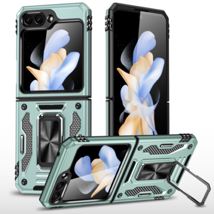 New Military Case with Ring Kickstand for Samsung Galaxy Z Flip 5 - Alpine Green