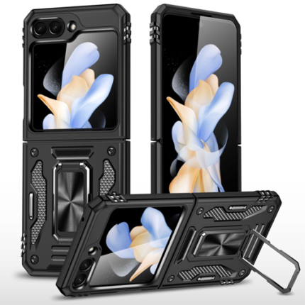 New Military Case with Ring Kickstand for Samsung Galaxy Z Flip 5 - Black