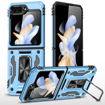 New Military Case with Ring Kickstand for Samsung Galaxy Z Flip 5 - Light Blue