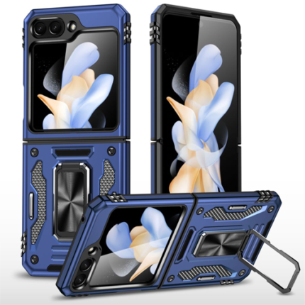 New Military Case with Ring Kickstand for Samsung Galaxy Z Flip 5 - Navy Blue