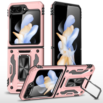 New Military Case with Ring Kickstand for Samsung Galaxy Z Flip 5 - Rose Golden