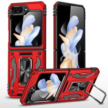 New Military Case with Ring Kickstand for Samsung Galaxy Z Flip 5 - Red
