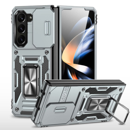 New Military Case with Ring Kickstand for Samsung Galaxy Z Fold 5 - Gray