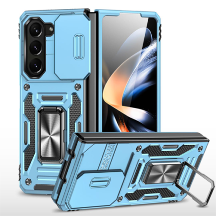 New Military Case with Ring Kickstand for Samsung Galaxy Z Fold 5 - Light Blue