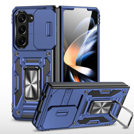 New Military Case with Ring Kickstand for Samsung Galaxy Z Fold 5 - Navy Blue