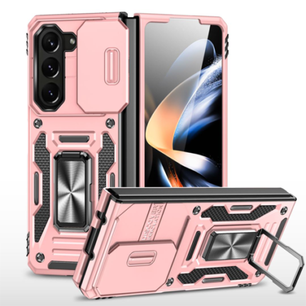 New Military Case with Ring Kickstand for Samsung Galaxy Z Fold 5 - Rose Golden