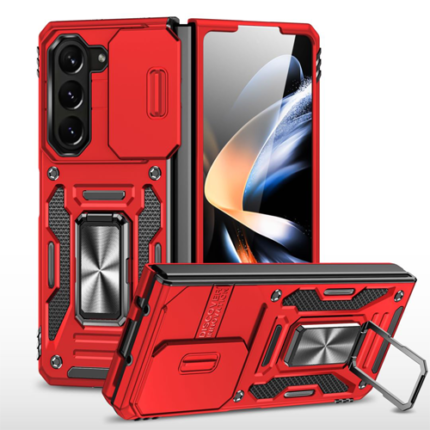 New Military Case with Ring Kickstand for Samsung Galaxy Z Fold 5 - Red