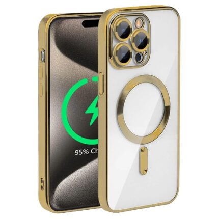 Premium Clear TPU Magsafe Design Case for Apple iPhone 15 Pro Max - Gold