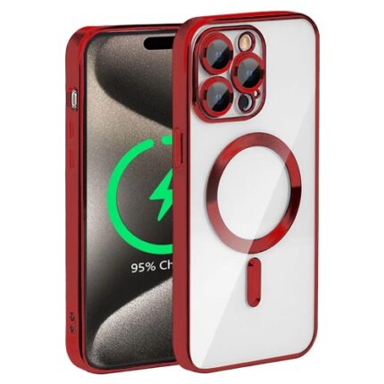 Premium Clear TPU Magsafe Design Case for Apple iPhone 15 Pro - Red