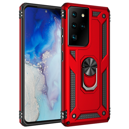 S21-Ultra-Hybrid-Military-Case-Red-1.jpg Armor Hybrid Military Case with Ring Kickstand For Samsung Galaxy S21 Ultra 5G - Red – Image 1