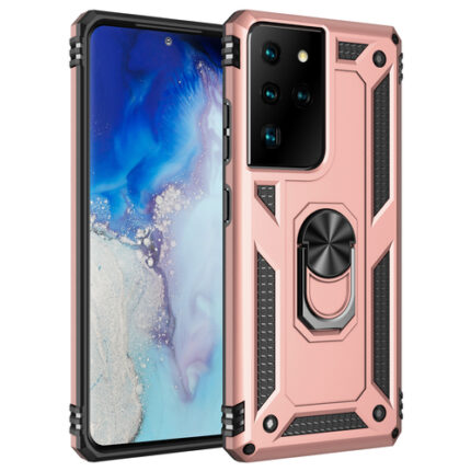 Armor Hybrid Military Case with Ring Kickstand For Samsung Galaxy S21 Ultra 5G - Rose Golden