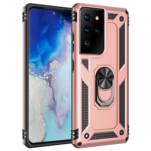 S21-Ultra-Hybrid-Military-Case-Rose-Golden-1.jpg Armor Hybrid Military Case with Ring Kickstand For Samsung Galaxy S21 Ultra 5G - Rose Golden – Image 1