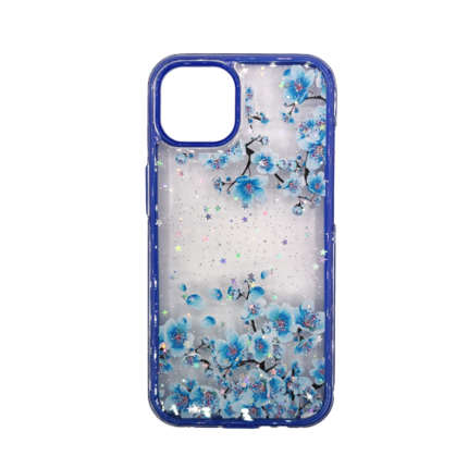 Transparent Case with Colored Flowers for Apple iPhone 14 Pro - Blue