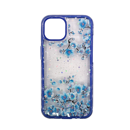 Transparent-Case-with-Colored-Flowers-for-Apple-iPhone-13-14-Blue.png Transparent Case with Colored Flowers for Apple iPhone 14 Pro - Blue – Image 1