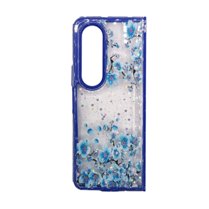 Transparent Case with Colored Flowers for Samsung Galaxy Z Fold 3 / 4 - Blue