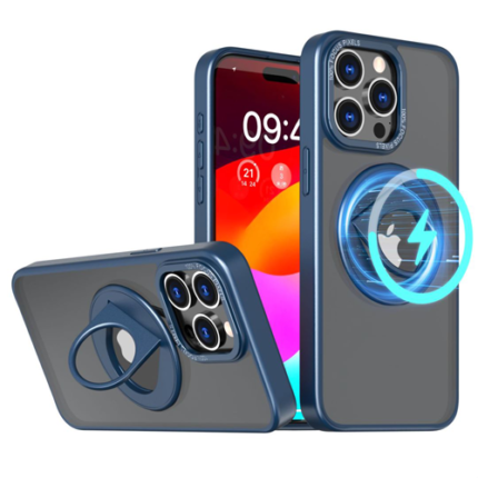 Trendy Armor Case with Ring Kickstand for Apple iPhone 14 Pro Max - Navy Blue