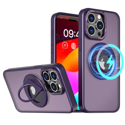 Trendy Armor Case with Ring Kickstand for Apple iPhone 14 Pro Max - Purple