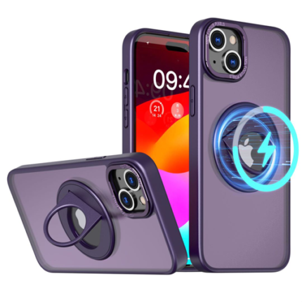Trendy Armor Case with Ring Kickstand for Apple iPhone 14 Plus / 15 Plus - Purple