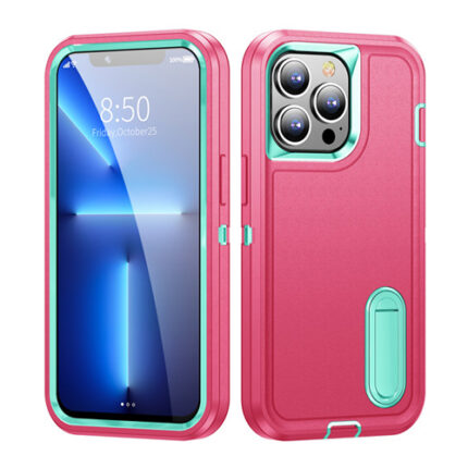 Triple Defense Anti-Drop Protection With Kickstand Case for Apple iPhone 13 Pro Max - Hot Pink