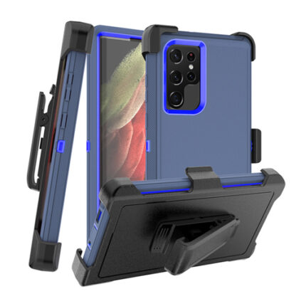 Triple Layer Protection Case & Belt Clip for Samsung Galaxy S22 Ultra - Navy Blue