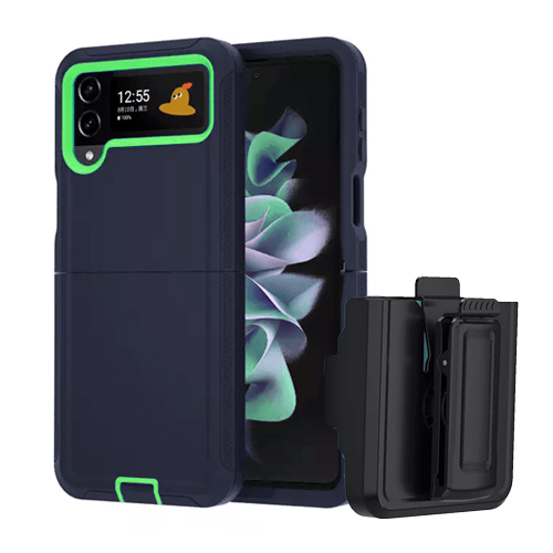 Triple-Layer-Protection-Case-Belt-Clip-for-Samsung-Galaxy-Z-Flip-4-Navy-Blue-green-line.jpg Triple Layer Protection Case & Belt Clip for Samsung Galaxy Z Flip 5 - Navy Blue - Green Line – Image 1