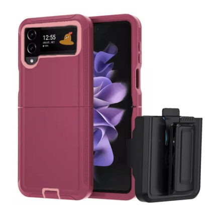 Triple Layer Protection Case & Belt Clip for Samsung Galaxy Z Flip 4 - Wine