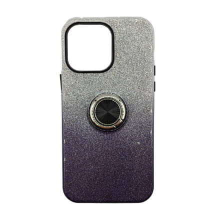 Two Tone Glitter with Kickstand Ring Case for Apple iPhone 15 Pro - Black