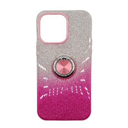 Two Tone Glitter with Kickstand Ring Case for Apple iPhone 15 Pro - Pink