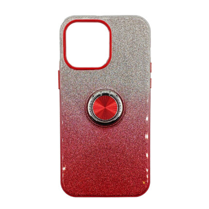 Two Tone Glitter with Kickstand Ring Case for Apple iPhone 15 Pro - Red