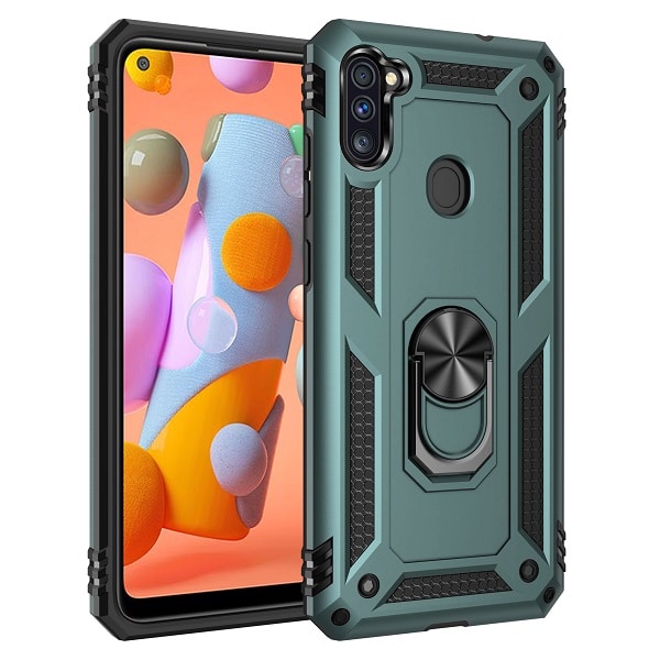 a11-军士-4.jpg Armor Hybrid Military Case with Ring Kickstand for Samsung Galaxy A10S - Dark Green – Image 1