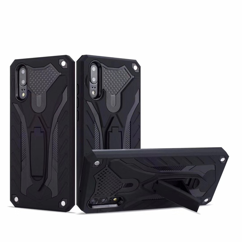 black-26.jpg Rugged Defender Case with Kickstand for Huawei P20 Lite - Black – Image 1
