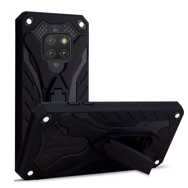 black-27.jpg Rugged Defender Case with Kickstand for Huawei Mate 20 Pro - Black – Image 1