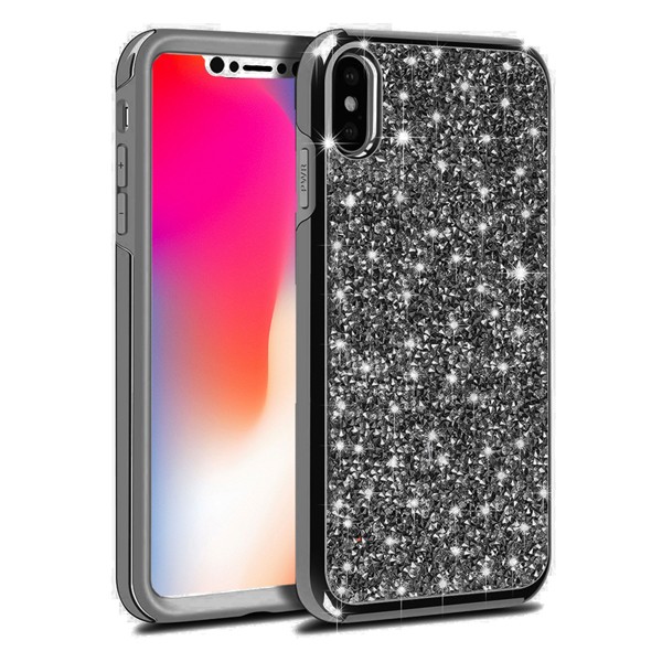 black.jpg Hybrid Premium Diamond Bling Shockproof Phone Case for Apple iPhone XR - Black – Image 1
