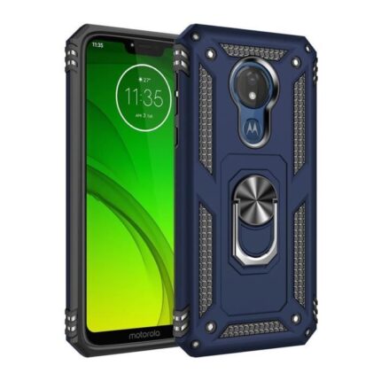 Armor Hybrid Military Case with Ring Kickstand for Moto G7 Power - Navy Blue