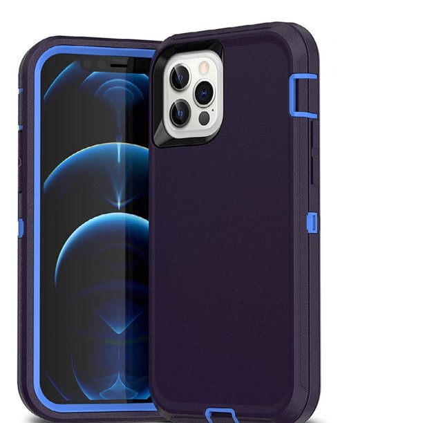 defender-iphone-12-blue.jpg Triple Layer Protection Case & Belt Clip for Apple iPhone 14 Plus - Navy Blue – Image 1