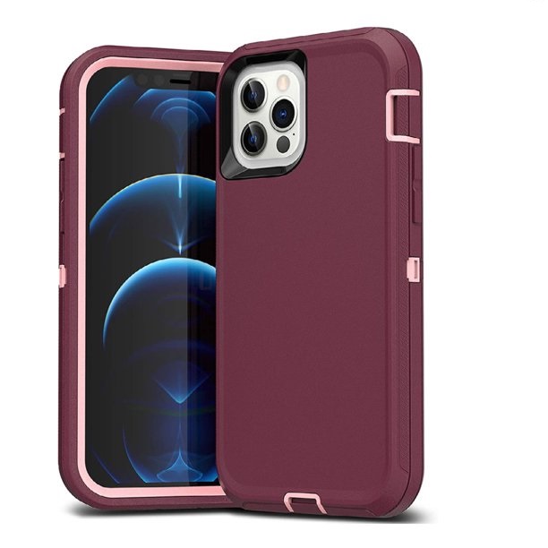 defender-iphone-12-wine.jpg Triple Layer Protection Case & Belt Clip for Apple iPhone 13 Pro Max - Wine – Image 1