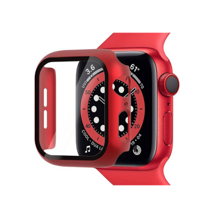 Full Coverage Protection Frame PC Hard Case With Tempered Glass for iWatch Series 38MM - Red