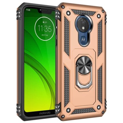 Armor Hybrid Military Case with Ring Kickstand for Moto G7 Power - Golden