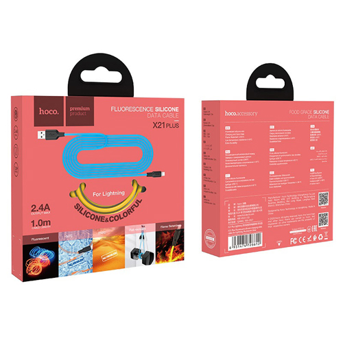 hoco-x21-plus-yellow.jpg Hoco X21 Plus Fluorescence Silicone USB Data Cable to Lightning - Yellow – Image 1